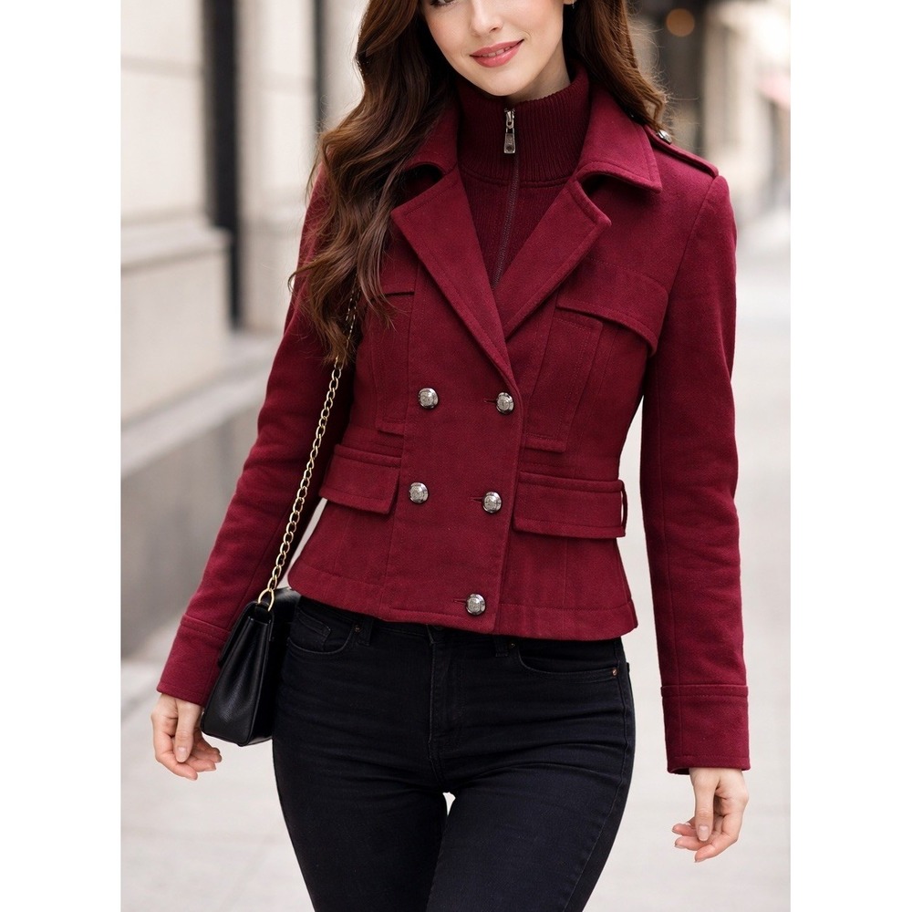 Sean John Wool‎ Blend Military Jacket Womens Small Burgundy Excellent Peacoat S